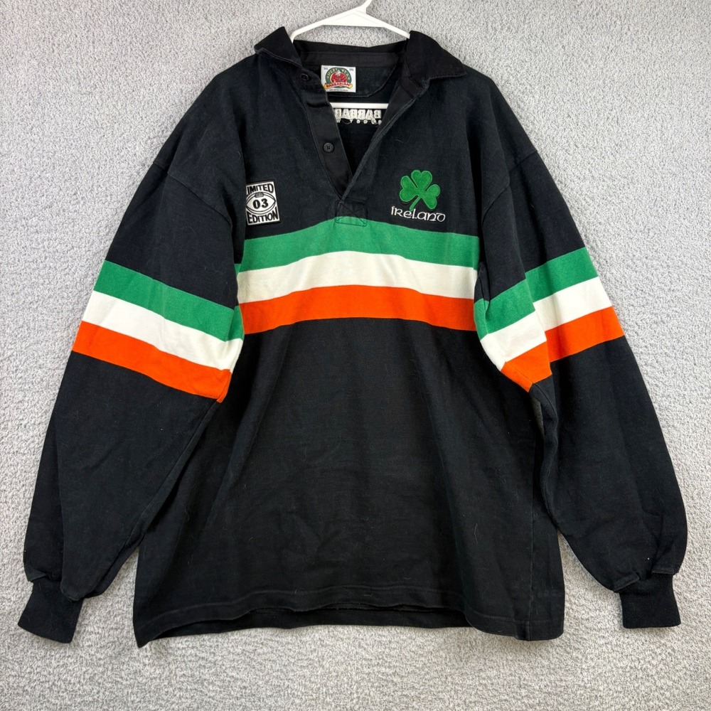 Barbarian Rugby Shirt Mens 3XL Black Ireland Shamrock Limited Edition 03 Y2K